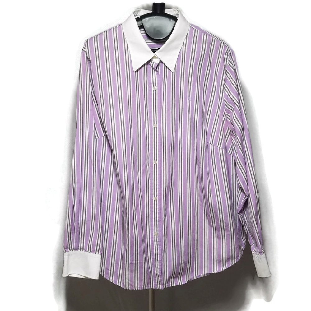 LRL Purple Pinstripe White Collar Sleeve Shirt